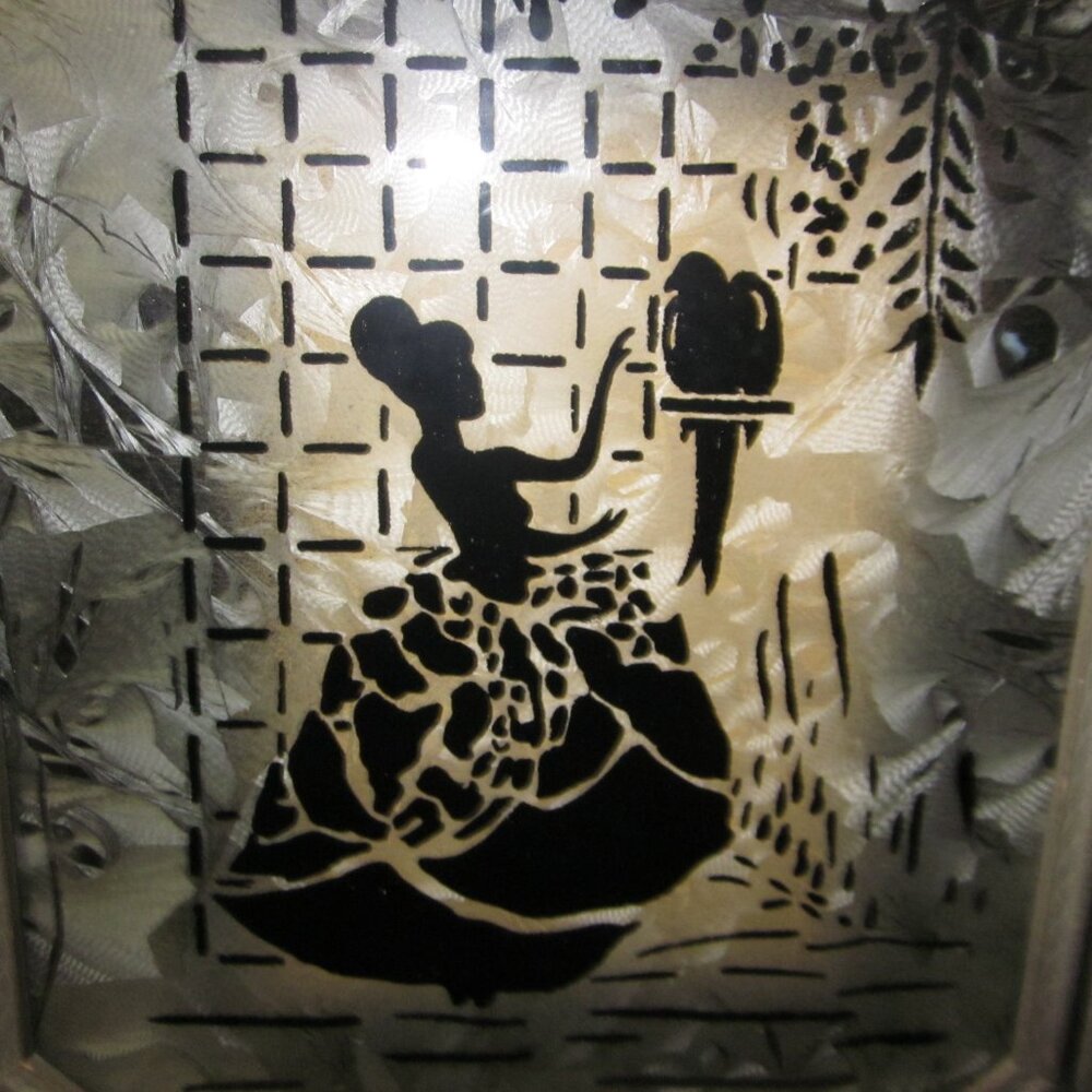 victorian 1940s Silhouette reverse convex glass pictures framed 9x11 lady bird - Picture 3 of 5
